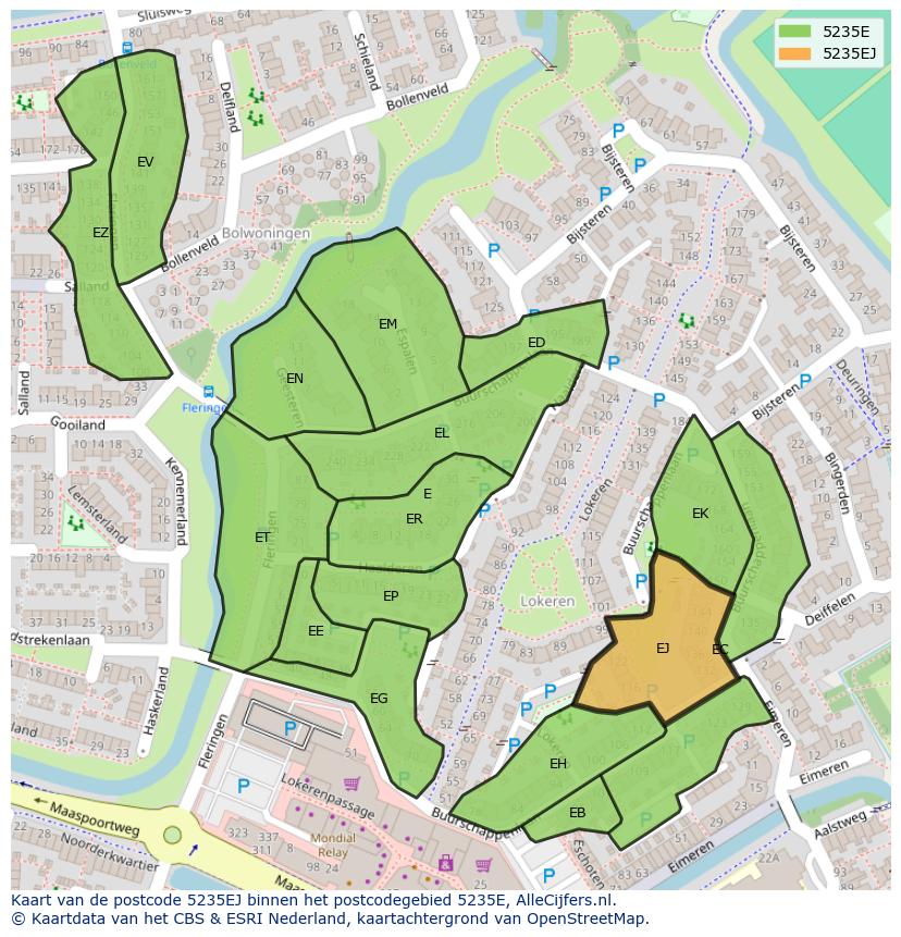 Afbeelding van het postcodegebied 5235 EJ op de kaart.