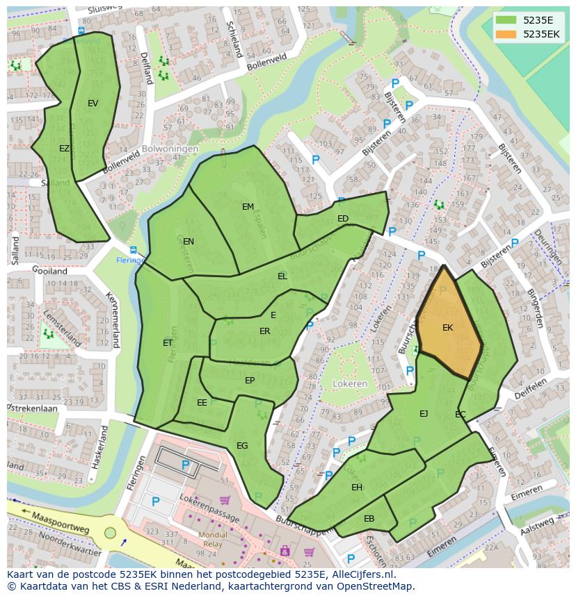Afbeelding van het postcodegebied 5235 EK op de kaart.