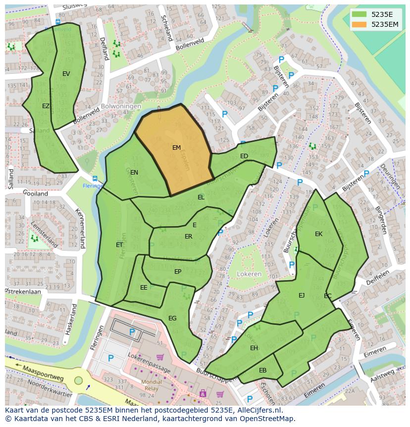 Afbeelding van het postcodegebied 5235 EM op de kaart.