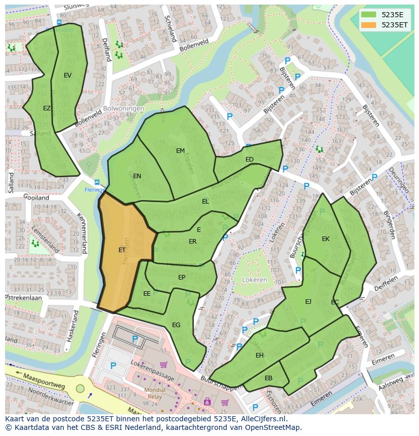 Afbeelding van het postcodegebied 5235 ET op de kaart.