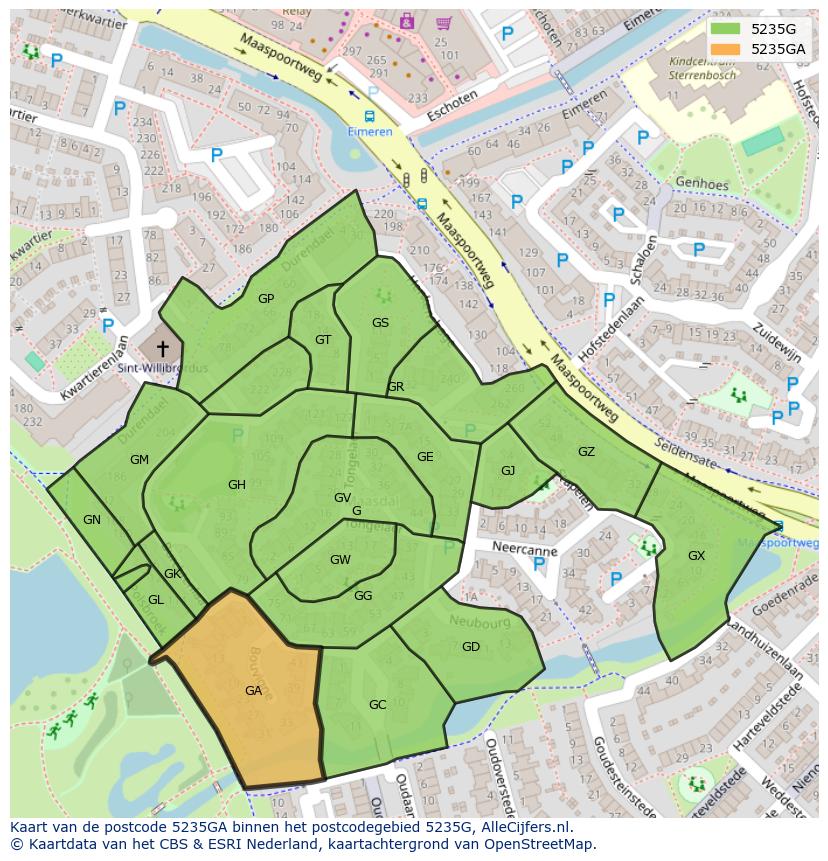 Afbeelding van het postcodegebied 5235 GA op de kaart.
