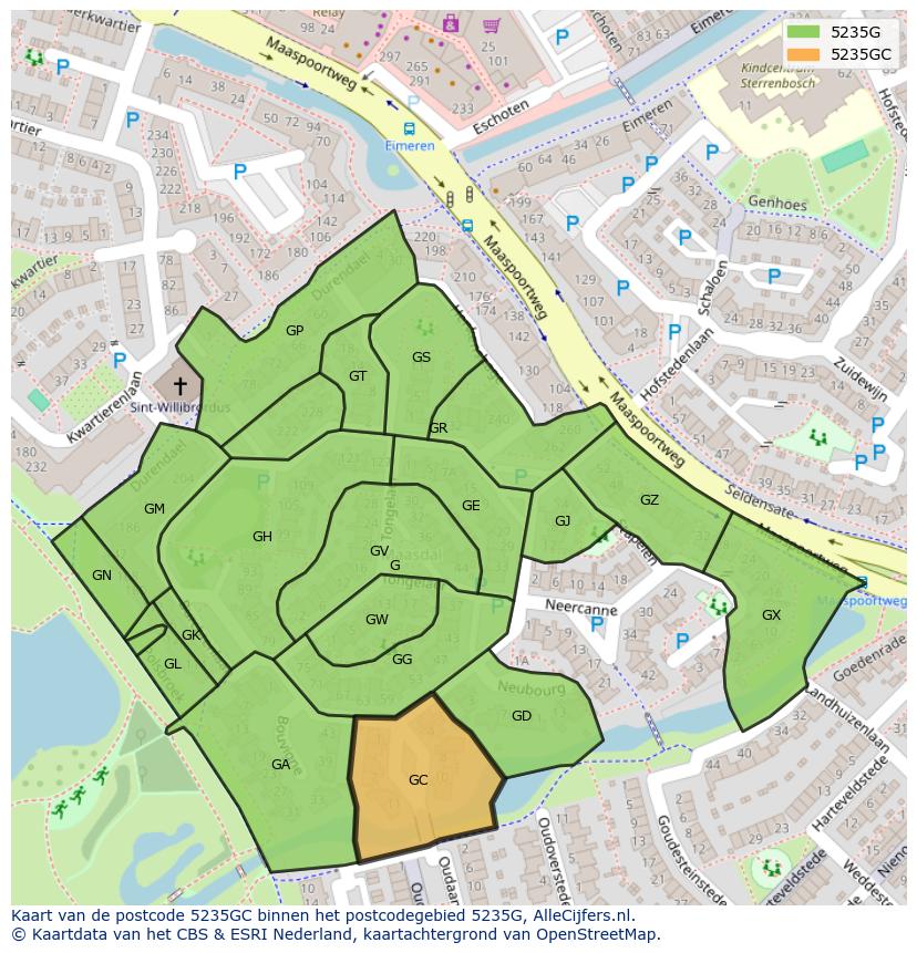 Afbeelding van het postcodegebied 5235 GC op de kaart.
