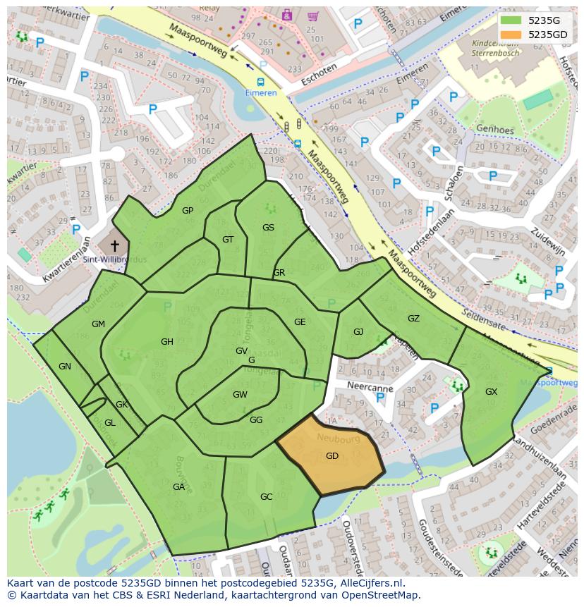 Afbeelding van het postcodegebied 5235 GD op de kaart.