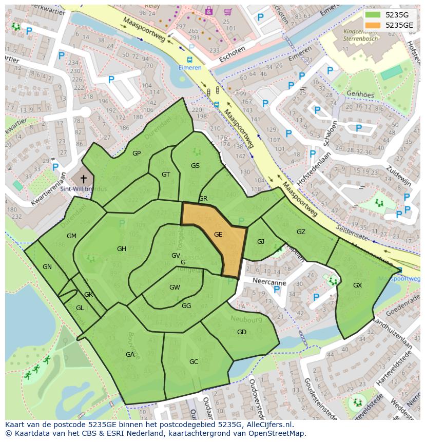Afbeelding van het postcodegebied 5235 GE op de kaart.