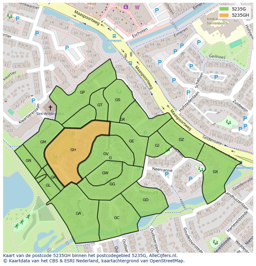 Afbeelding van het postcodegebied 5235 GH op de kaart.