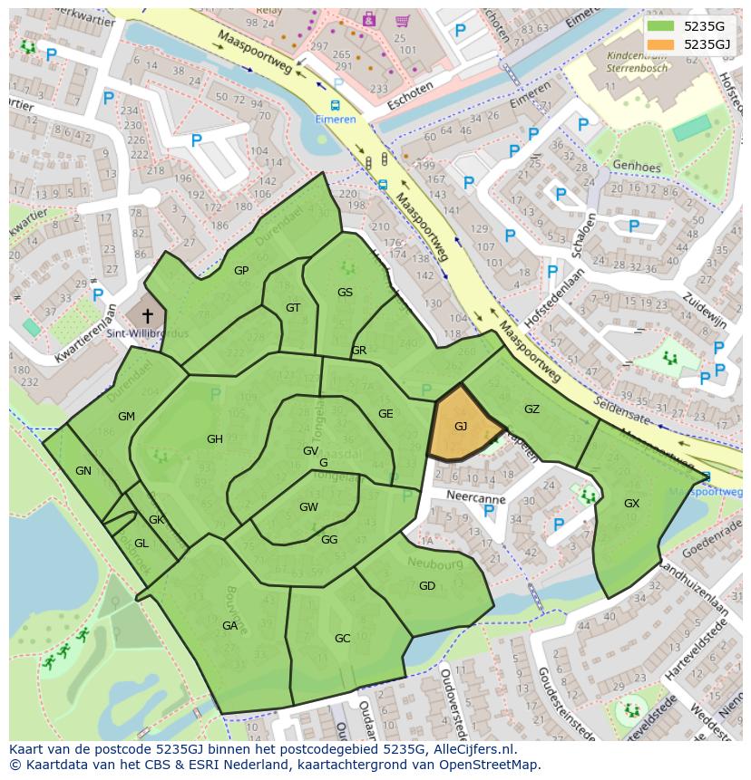 Afbeelding van het postcodegebied 5235 GJ op de kaart.