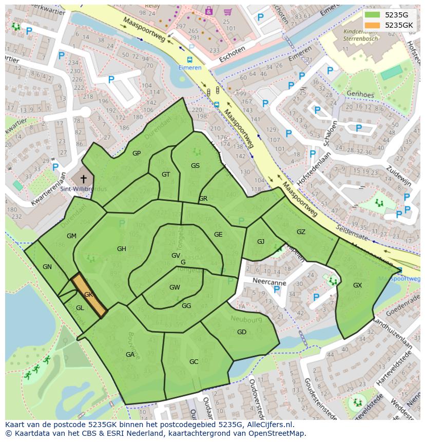 Afbeelding van het postcodegebied 5235 GK op de kaart.