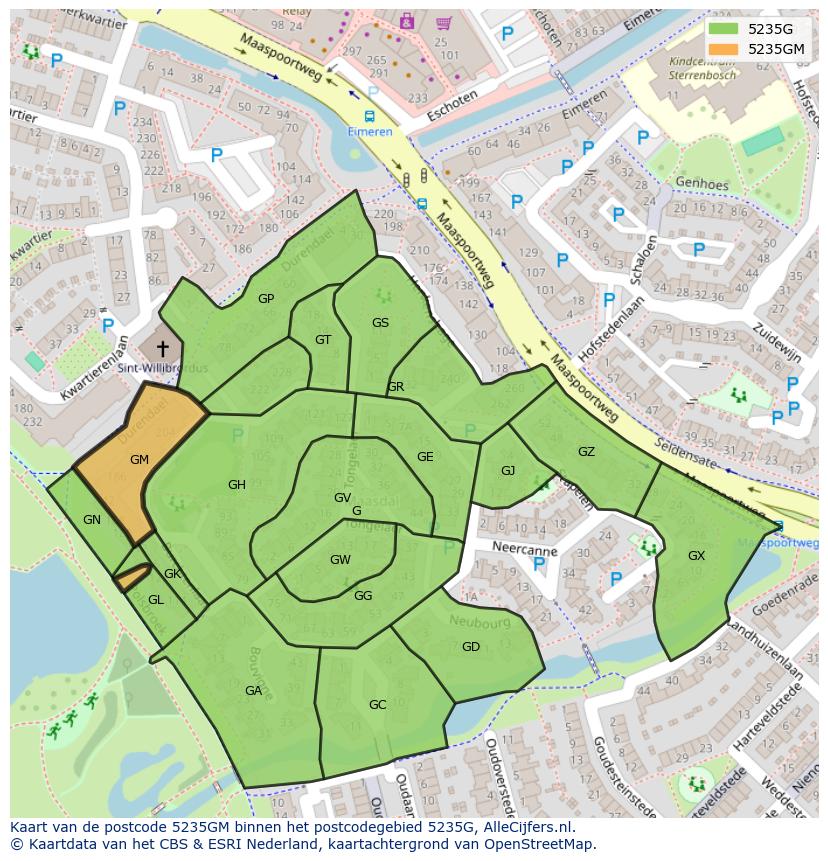 Afbeelding van het postcodegebied 5235 GM op de kaart.