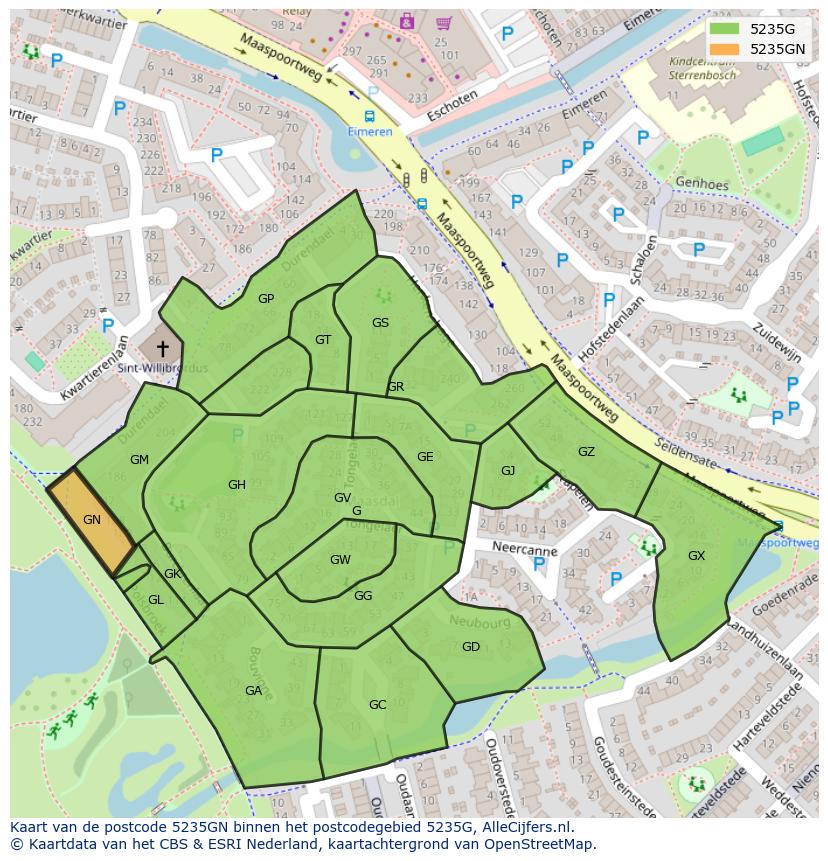 Afbeelding van het postcodegebied 5235 GN op de kaart.