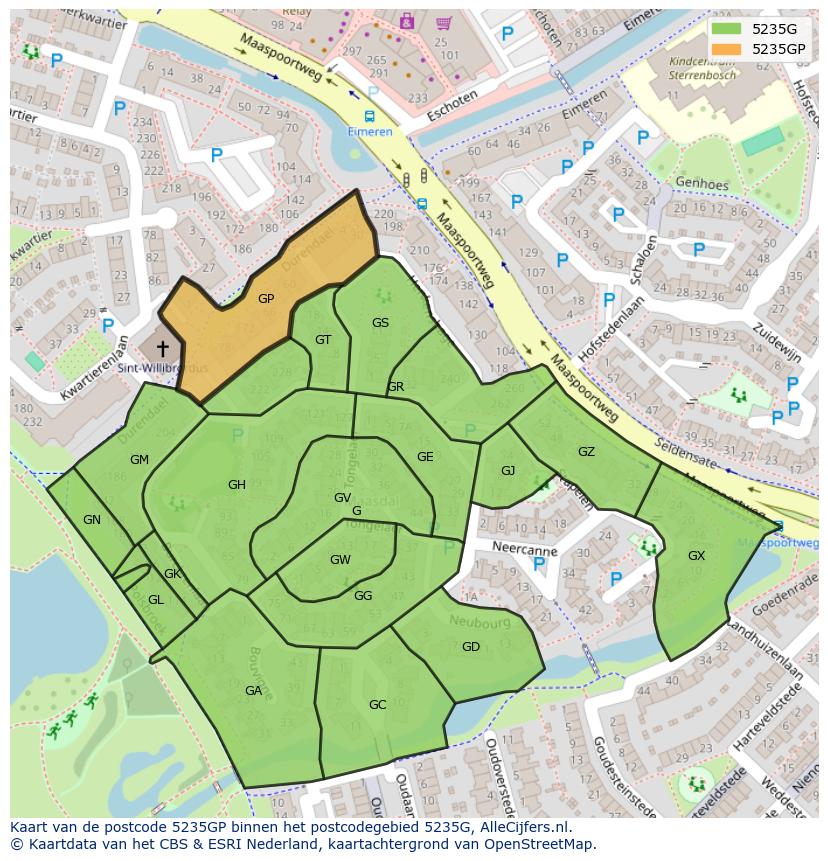 Afbeelding van het postcodegebied 5235 GP op de kaart.