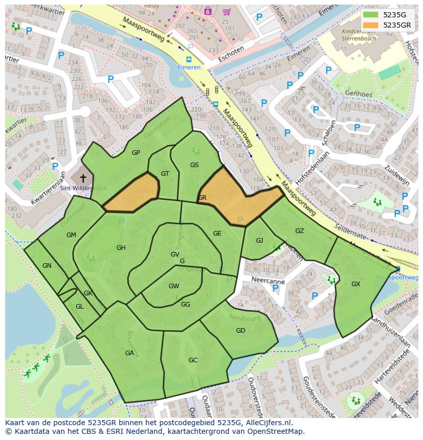 Afbeelding van het postcodegebied 5235 GR op de kaart.