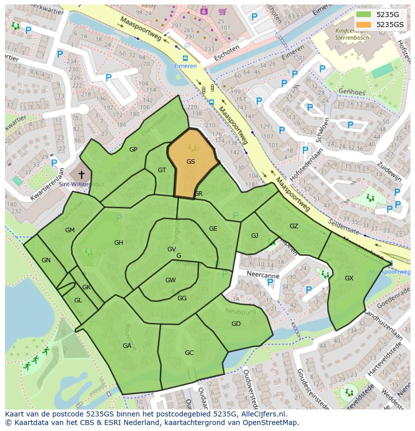 Afbeelding van het postcodegebied 5235 GS op de kaart.