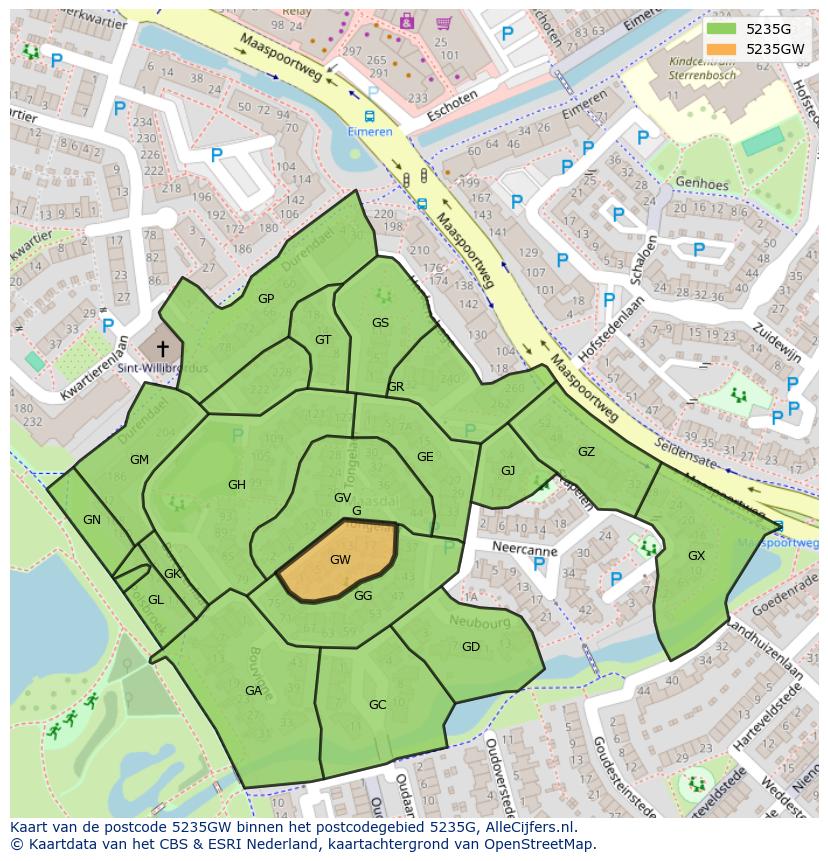 Afbeelding van het postcodegebied 5235 GW op de kaart.