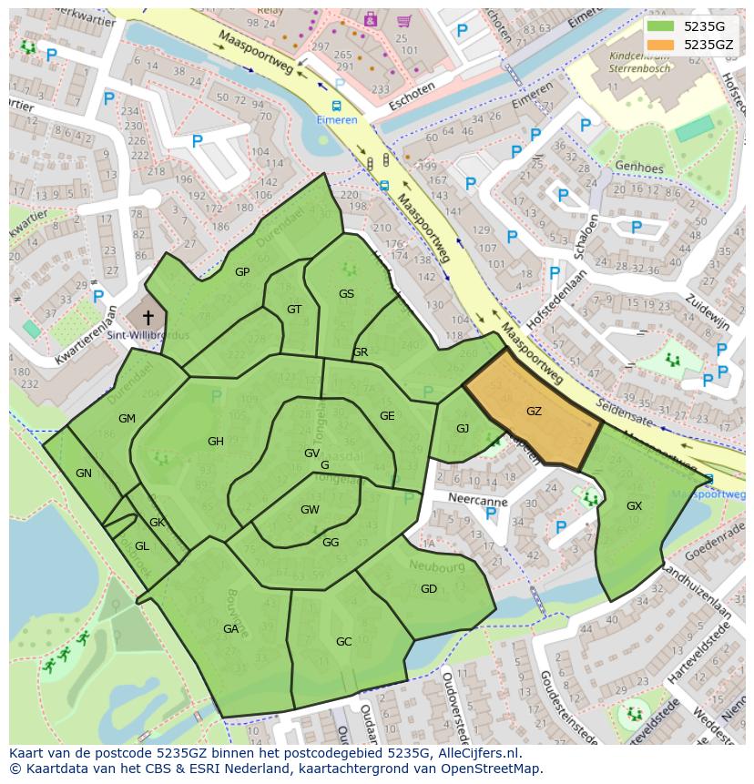 Afbeelding van het postcodegebied 5235 GZ op de kaart.