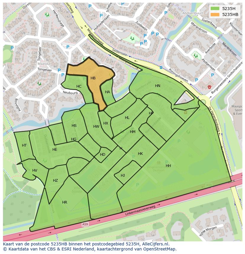 Afbeelding van het postcodegebied 5235 HB op de kaart.