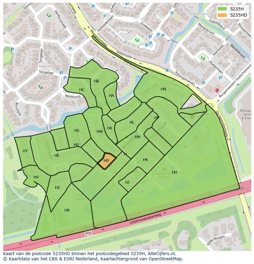 Afbeelding van het postcodegebied 5235 HD op de kaart.