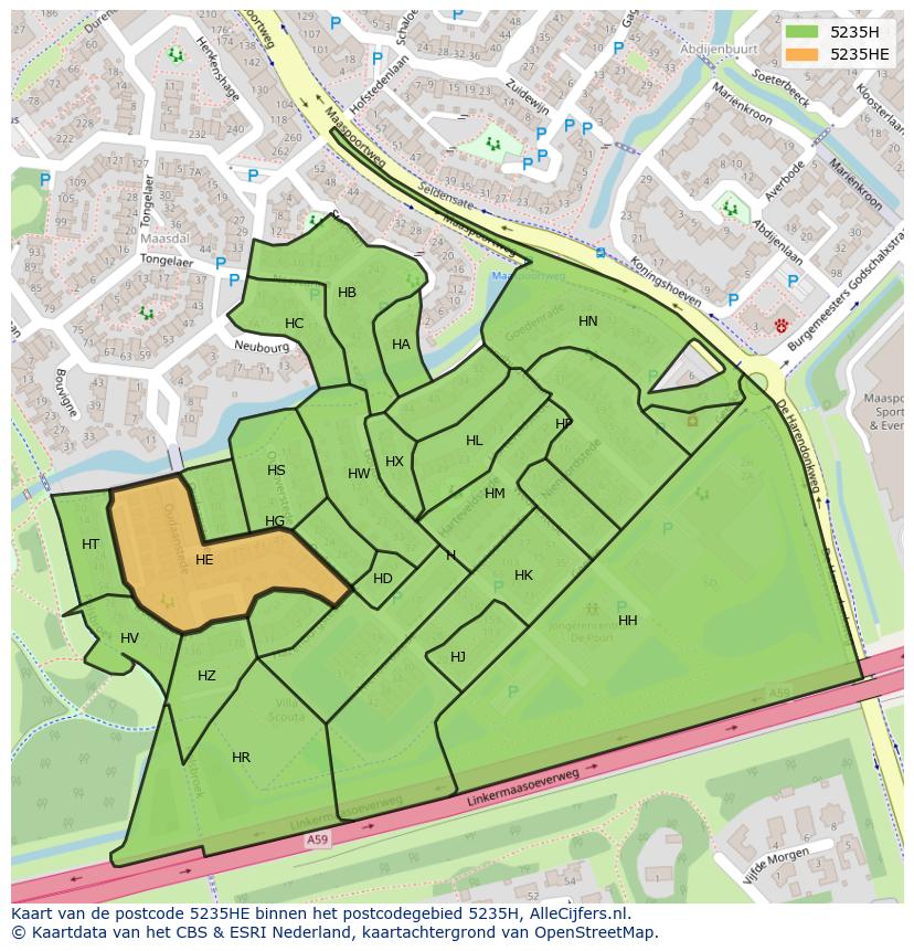 Afbeelding van het postcodegebied 5235 HE op de kaart.