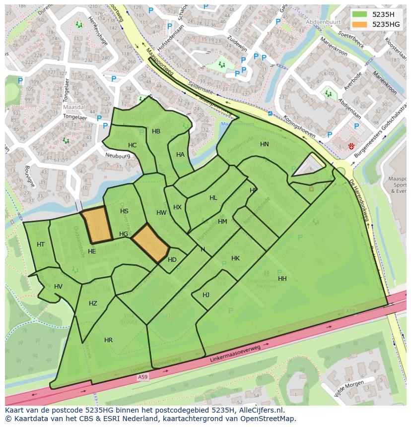 Afbeelding van het postcodegebied 5235 HG op de kaart.