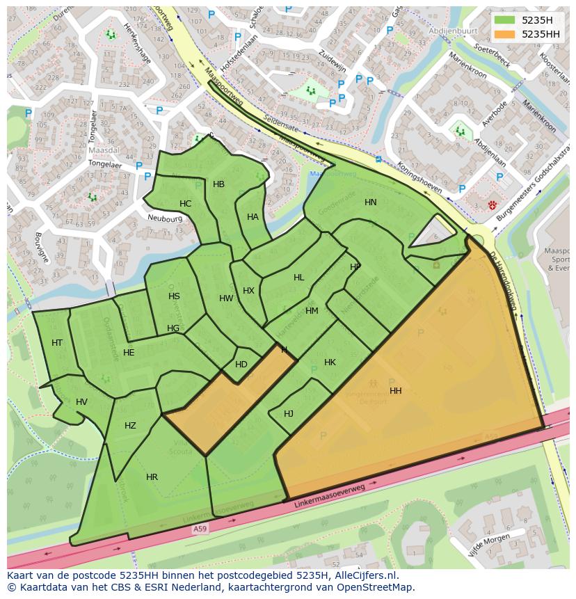 Afbeelding van het postcodegebied 5235 HH op de kaart.