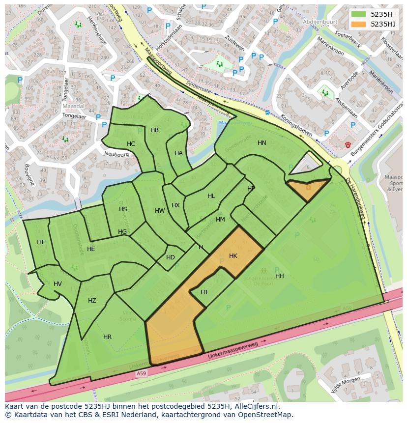 Afbeelding van het postcodegebied 5235 HJ op de kaart.