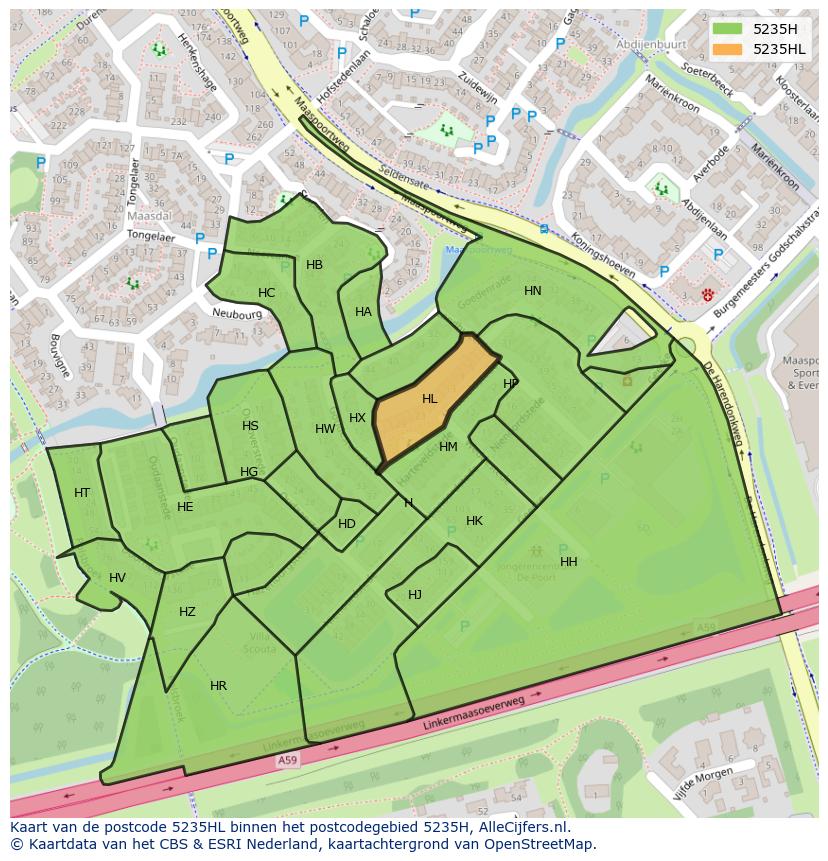 Afbeelding van het postcodegebied 5235 HL op de kaart.