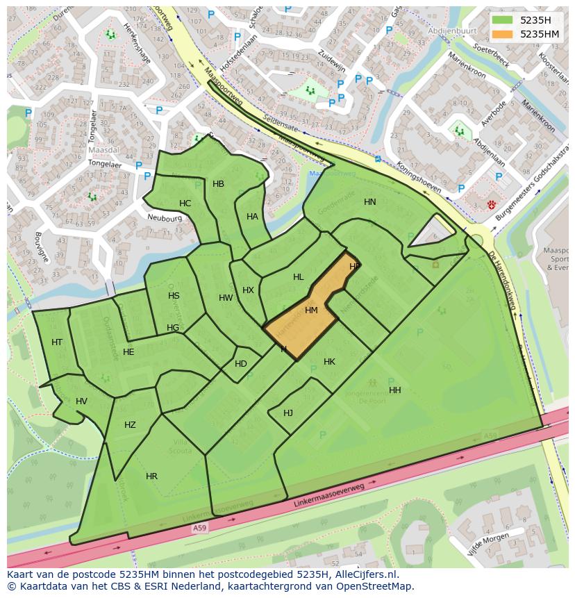 Afbeelding van het postcodegebied 5235 HM op de kaart.