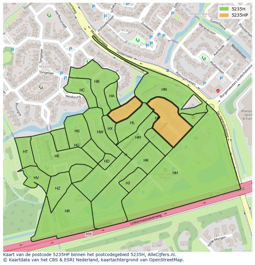 Afbeelding van het postcodegebied 5235 HP op de kaart.