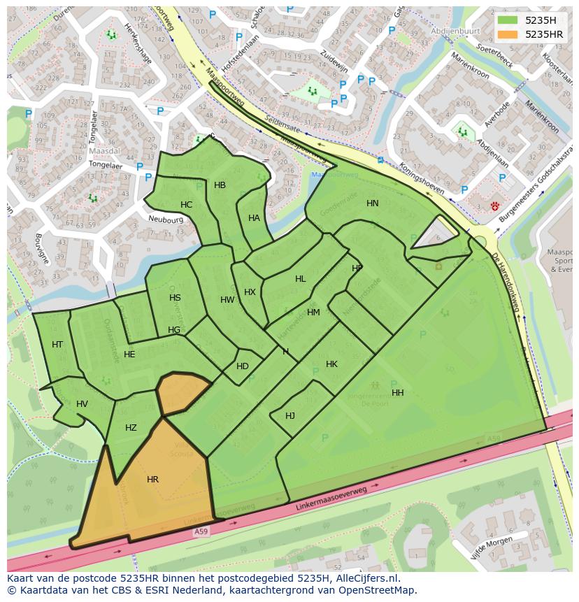 Afbeelding van het postcodegebied 5235 HR op de kaart.