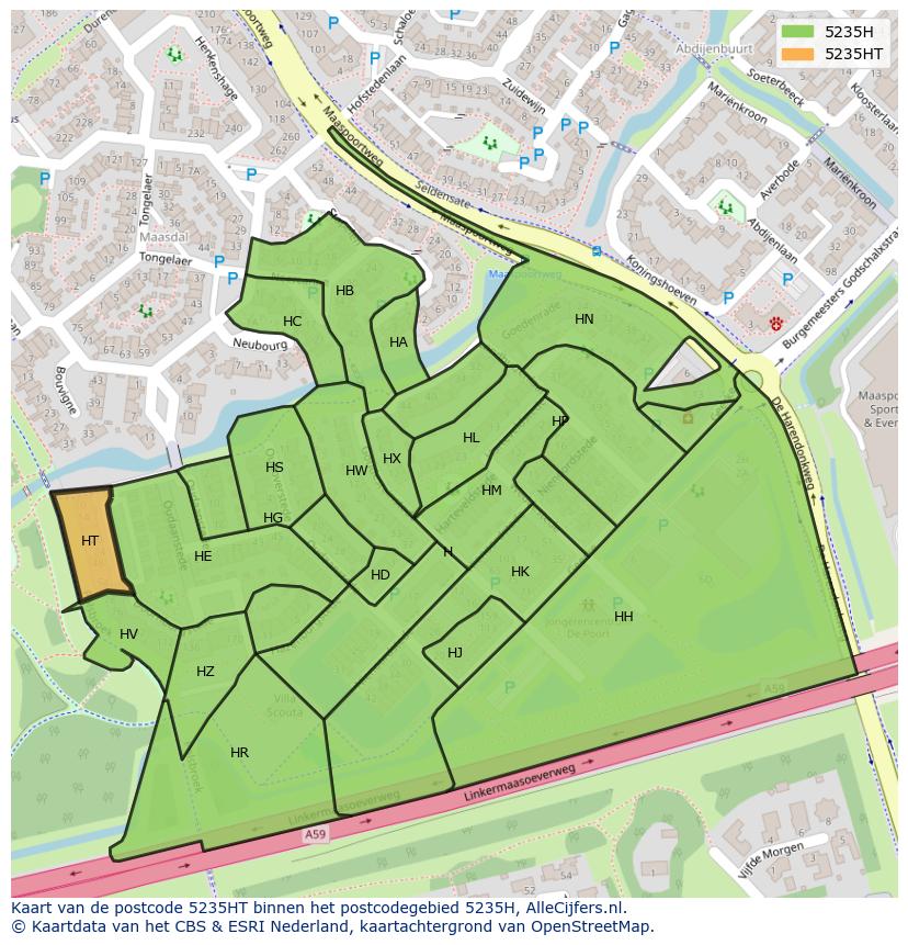 Afbeelding van het postcodegebied 5235 HT op de kaart.