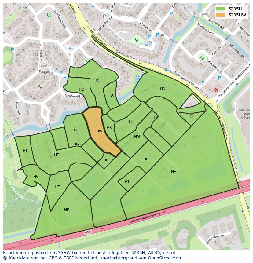 Afbeelding van het postcodegebied 5235 HW op de kaart.