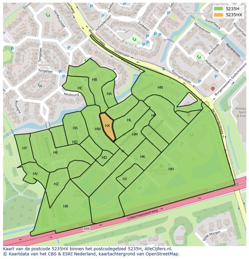 Afbeelding van het postcodegebied 5235 HX op de kaart.