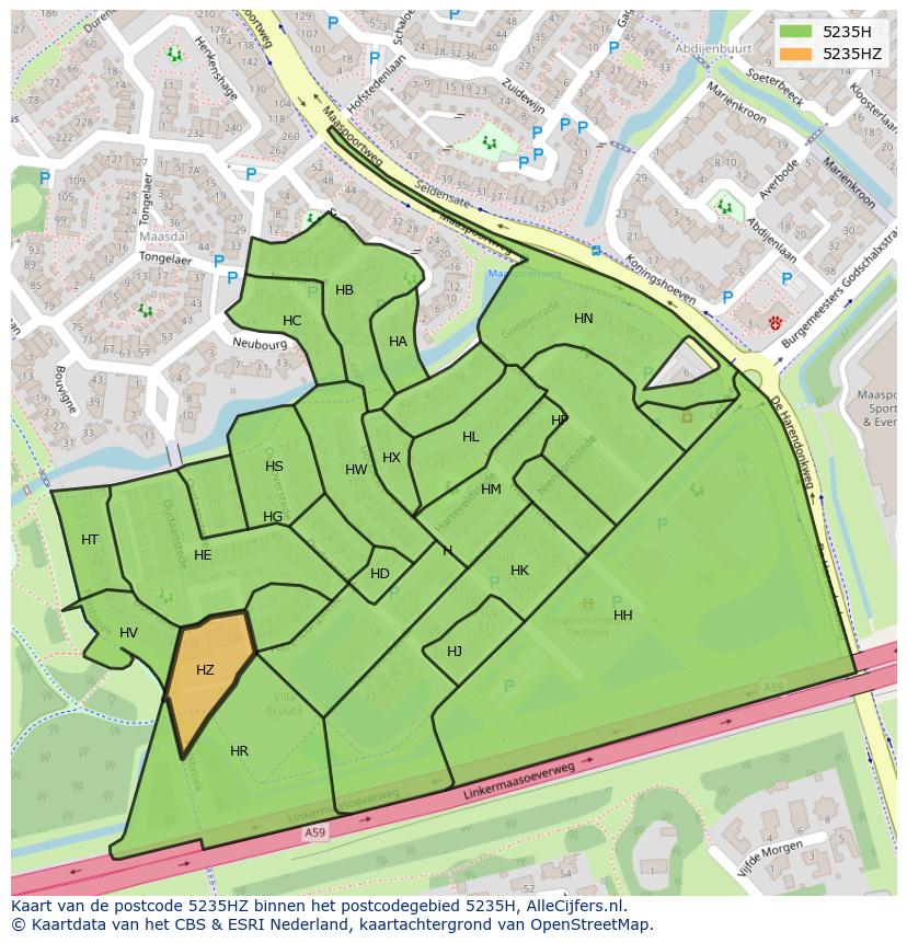 Afbeelding van het postcodegebied 5235 HZ op de kaart.