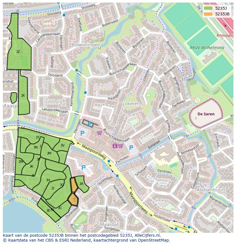 Afbeelding van het postcodegebied 5235 JB op de kaart.