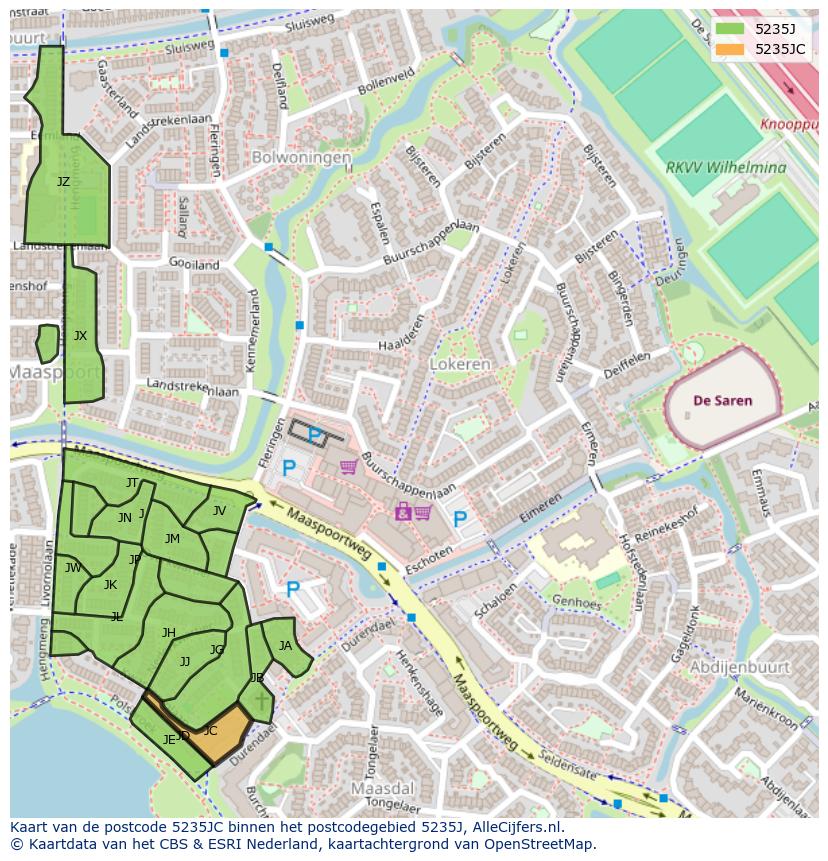 Afbeelding van het postcodegebied 5235 JC op de kaart.