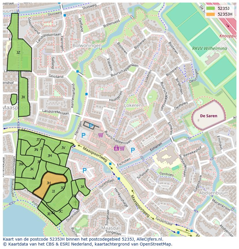 Afbeelding van het postcodegebied 5235 JH op de kaart.