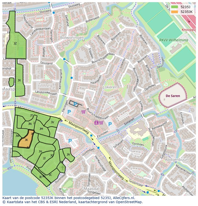 Afbeelding van het postcodegebied 5235 JK op de kaart.