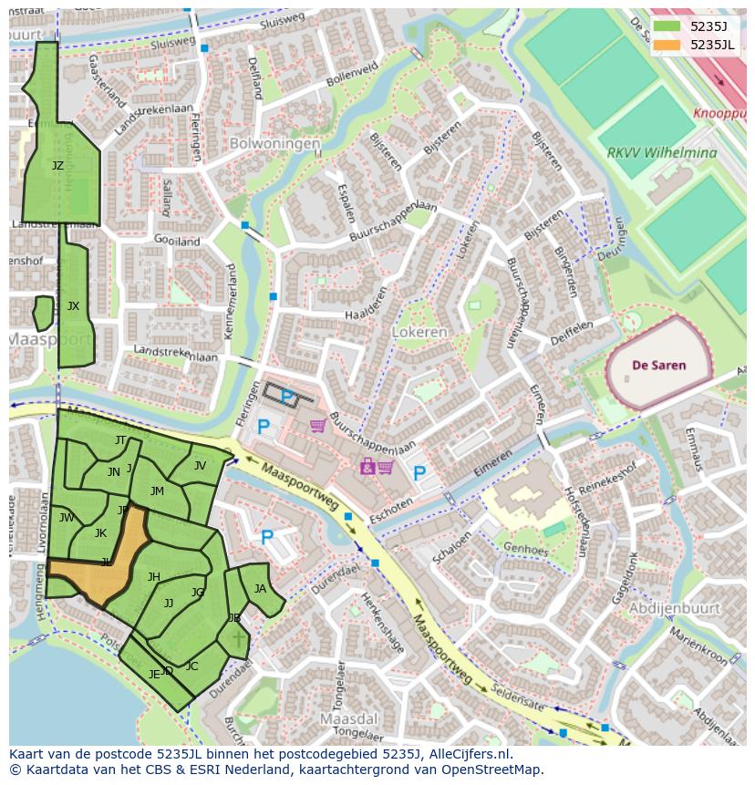 Afbeelding van het postcodegebied 5235 JL op de kaart.