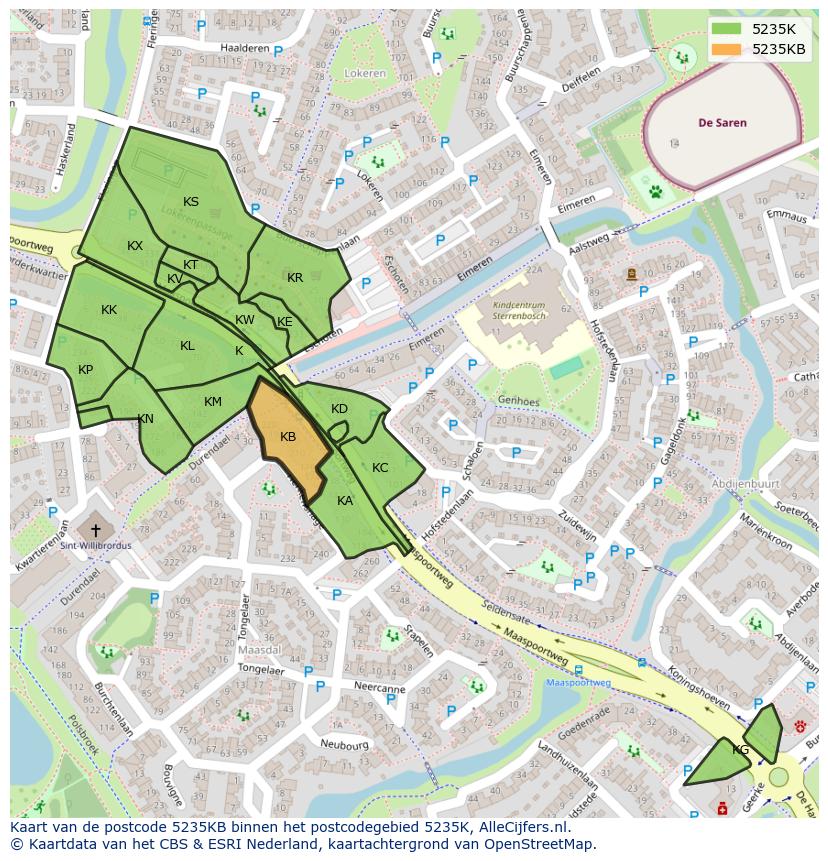 Afbeelding van het postcodegebied 5235 KB op de kaart.
