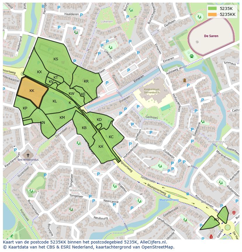 Afbeelding van het postcodegebied 5235 KK op de kaart.