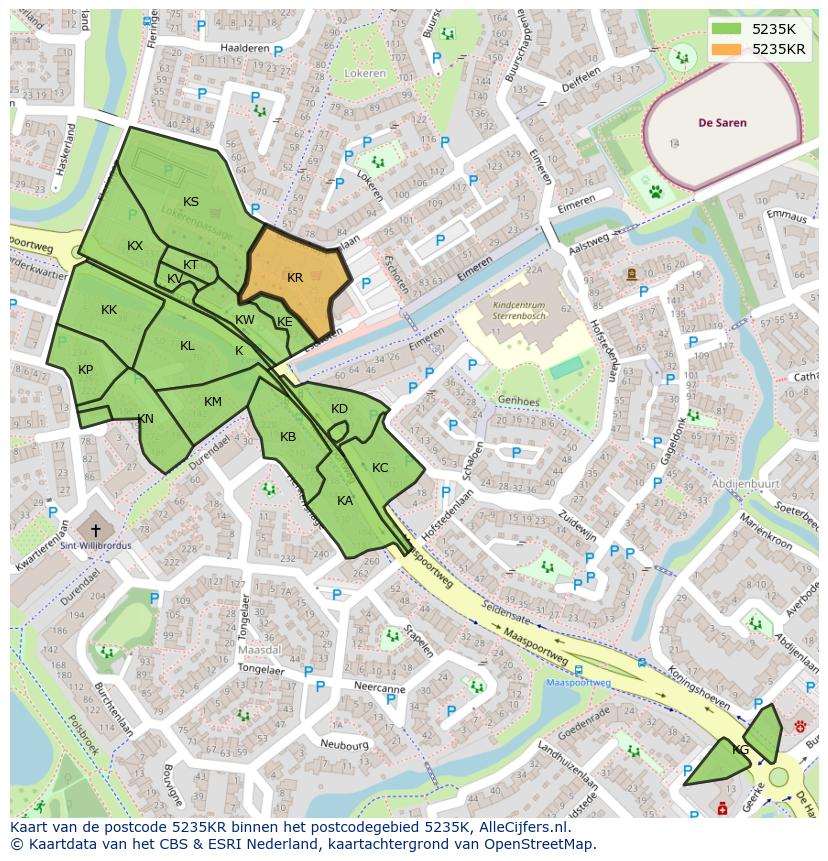 Afbeelding van het postcodegebied 5235 KR op de kaart.