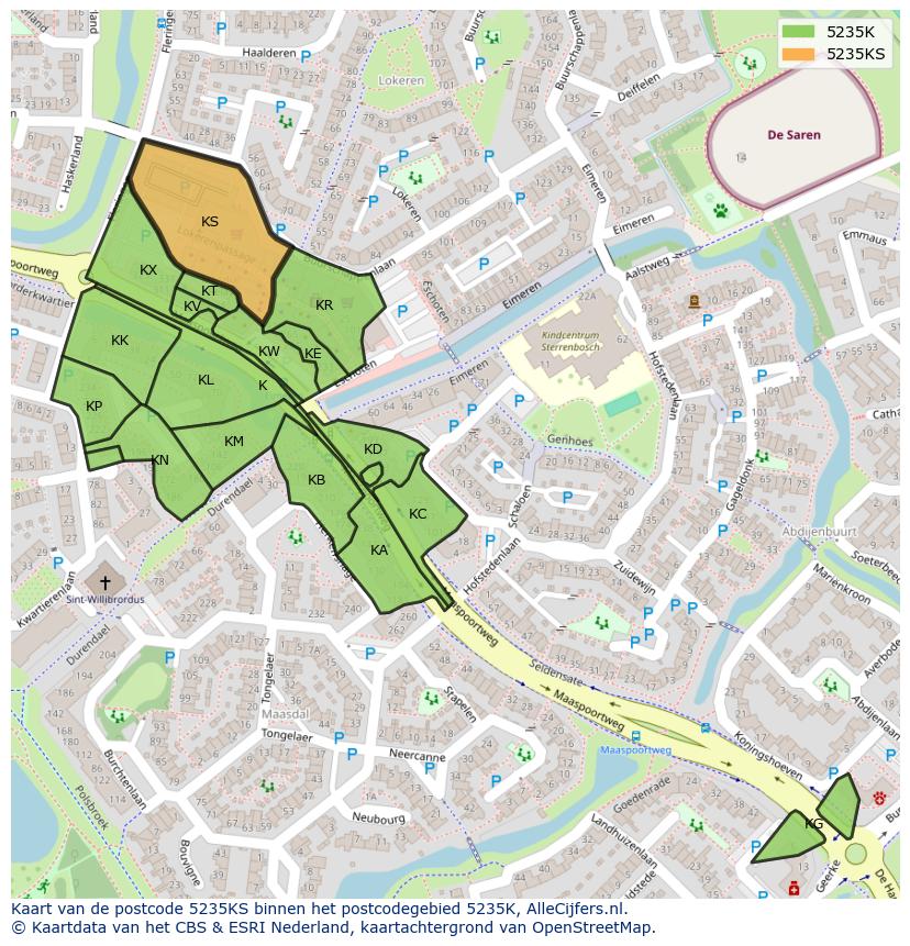 Afbeelding van het postcodegebied 5235 KS op de kaart.