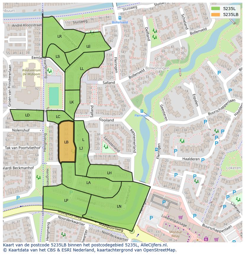 Afbeelding van het postcodegebied 5235 LB op de kaart.