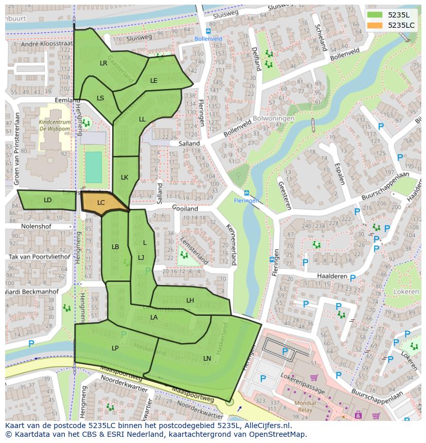 Afbeelding van het postcodegebied 5235 LC op de kaart.