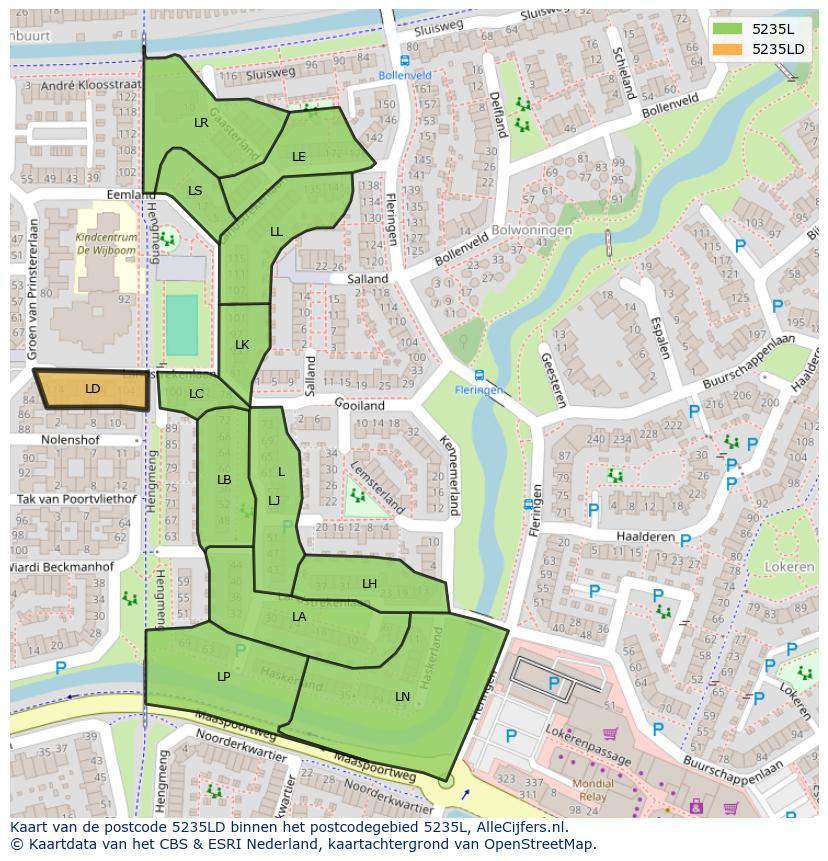 Afbeelding van het postcodegebied 5235 LD op de kaart.