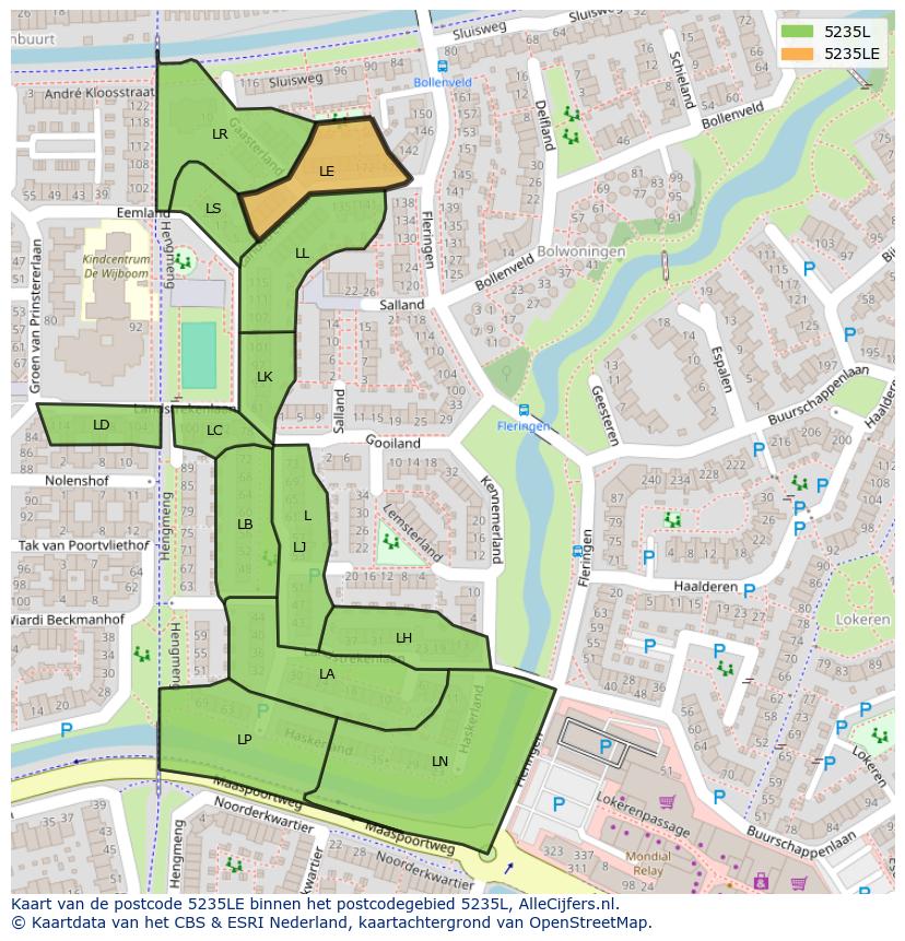 Afbeelding van het postcodegebied 5235 LE op de kaart.