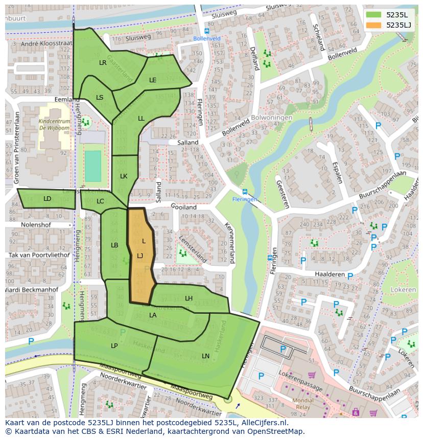 Afbeelding van het postcodegebied 5235 LJ op de kaart.