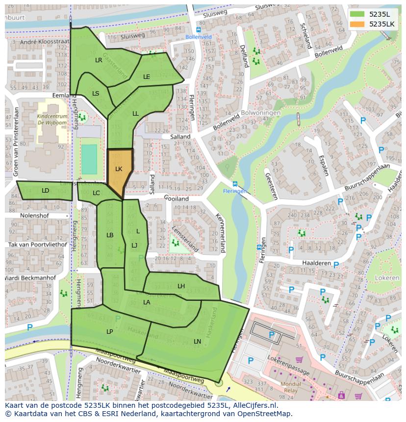 Afbeelding van het postcodegebied 5235 LK op de kaart.