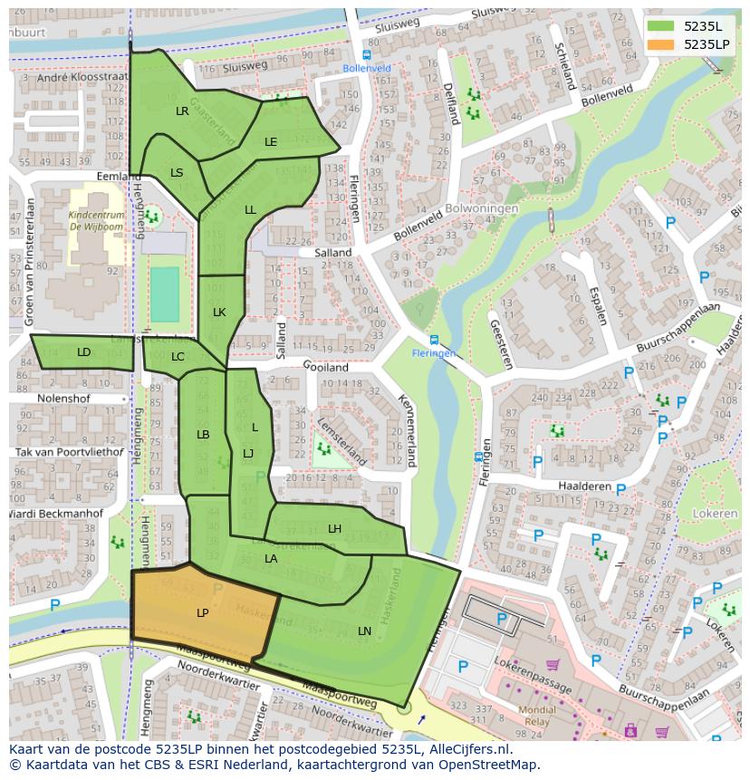 Afbeelding van het postcodegebied 5235 LP op de kaart.