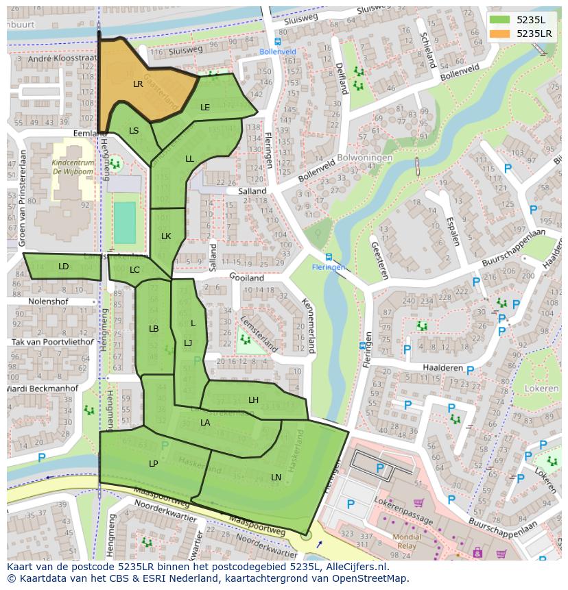 Afbeelding van het postcodegebied 5235 LR op de kaart.