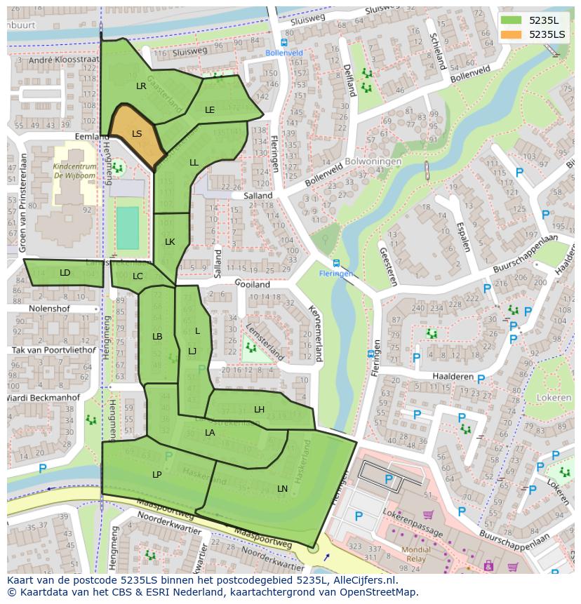 Afbeelding van het postcodegebied 5235 LS op de kaart.